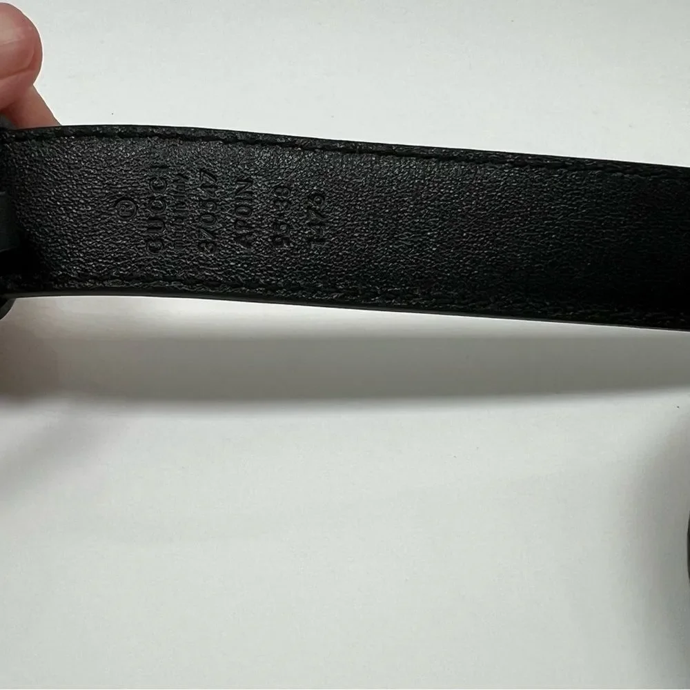 Gucci Black Leather Crystal Horsebit Plate Belt 95-38